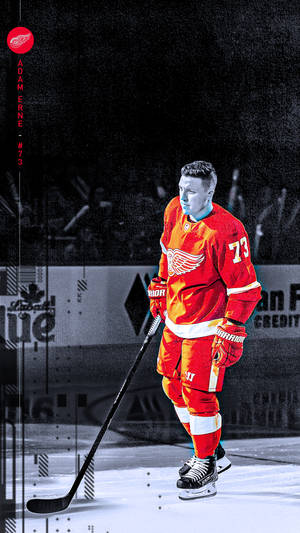 The Heart Of Detroit's Hockey - Adam Erne In Action Wallpaper