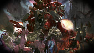 The Iconic Battle Between Blood Angels And Chaos Daemons Wallpaper