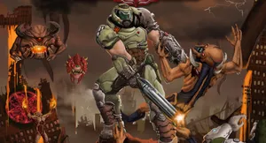 The Iconic Doom Slayer Ready For Action. Wallpaper