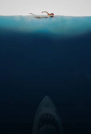 The Iconic Poster For Classic Horror Movie Jaws Wallpaper