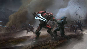 The Legendary Battle Between The Elite And The Spartan In The Halo Reach Universe Wallpaper