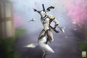 The Legendary Genji Shimada Wielding His Shurikens Wallpaper