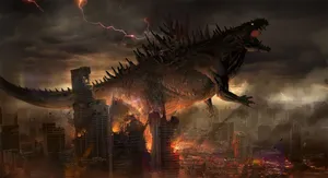 The Legendary Godzilla Looms Over A City Skyline Wallpaper