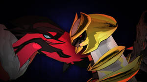 The Legendary Pokemon Giratina And Yveltal Face Off Wallpaper