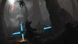 The Mandalorian And Baby Yoda In An Action-packed Adventure Wallpaper