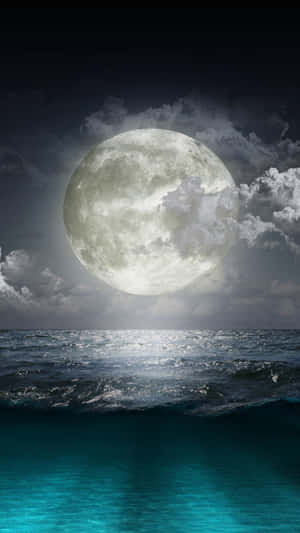 The Moon With Ocean Waves Iphone Wallpaper