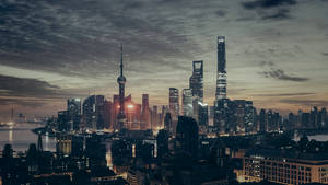 The Skyline Of Shanghai At Dusk Wallpaper