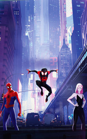 The Spectacular Spider-verse Unites Three Spider-men Wallpaper