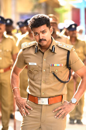 Theri Movie Vijay Hands On Hips Wallpaper