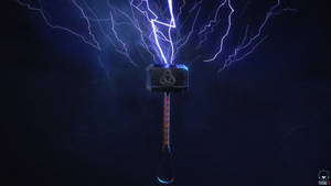 Thor Hammer With Purple Lightning Wallpaper