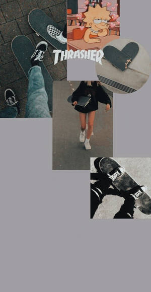 Thrasher Gray Collage Skater Aesthetic Wallpaper