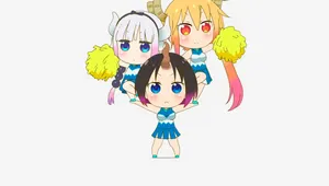 Three Anime Girls In Blue And Yellow Cheerleader Outfits Wallpaper