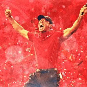Tiger Woods Masters Celerbation Red Background Wallpaper