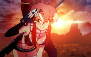 Title: Yoko Littner Posing With Her Sniper Rifle Wallpaper