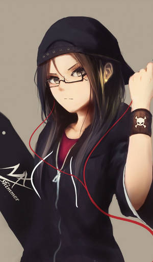 Tomboy Anime Girl With Skateboard Wallpaper