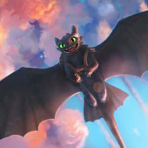 Toothless Dragon Flying Among Clouds Wallpaper