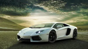 Top 10 Car White Lamborghini Aventador In Sunset Wallpaper