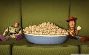 Toy Story Buzz Woody Eats Popcorn Wallpaper