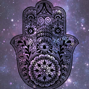 Traditional Hamsa Hand Symbol On Colorful Mosaic Background Wallpaper