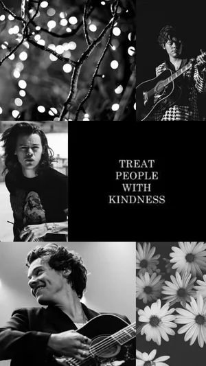 Treat People With Kindness And Harry Styles Black And White Wallpaper