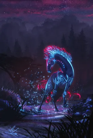 Tribal Horse Majestically Trots Against A Misty Mountain Range Wallpaper