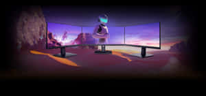 Triple_ Monitor_ Setup_ Astronaut_ Theme Wallpaper