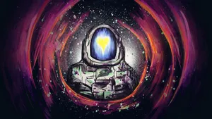 Trippy Astronaut In Space With Yellow Heart Wallpaper