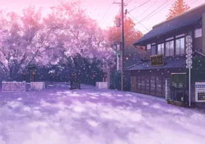 Twilight Cherry Blossoms Anime Scene Wallpaper