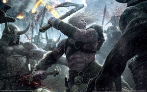 Two Brave Viking Warriors Bracing For Battle Wallpaper