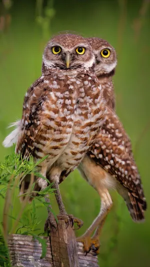 Two Brown Burrowing Owls Phone Wallpaper