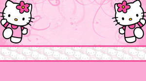 Two Delightful Hello Kitty Characters In Pretty Pink Background Wallpaper