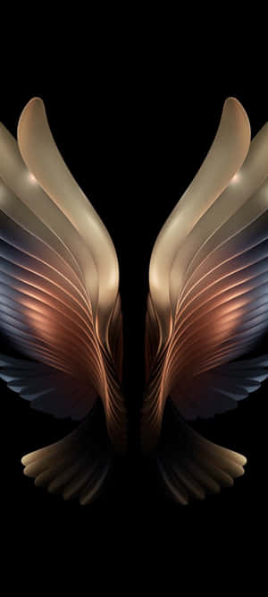 Two Golden And Brown Wings On A Black Background Wallpaper