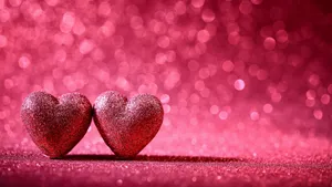 Two Hearts On A Red Background Wallpaper