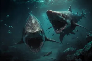 Two Sharks With Their Mouths Open In The Ocean Wallpaper