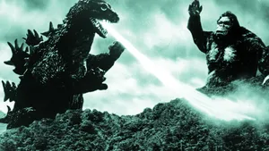 Two Titans Collide – Godzilla And Kong Battle It Out Wallpaper