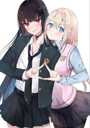 Two Women Enjoying Lesbian Anime Wallpaper