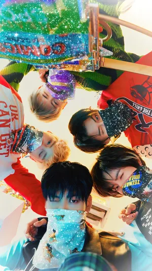 Txt Wearing Colorful Masks Wallpaper