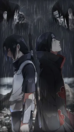Uchiha Under Rain Naruto Aesthetic Phone Wallpaper