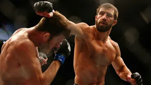 Ufc Champion Luke Rockhold With Michael Bisping 2014 Photograph Wallpaper