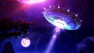 Ufo Near Grassland Wallpaper