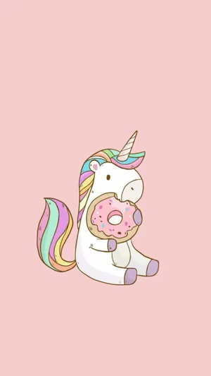 Unicorn Eating A Doughnut Kawaii Ipad Wallpaper