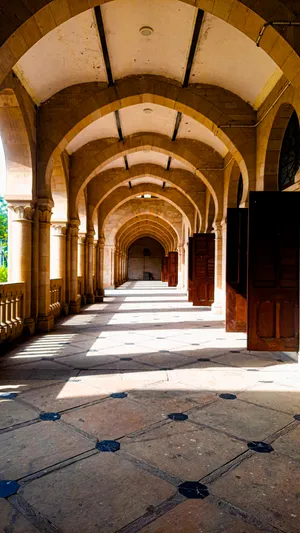 University Arch Hallway Wallpaper