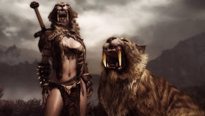Unleash The Power Of The Elder Scrolls With Sabertooth Tiger Wallpaper
