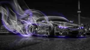 Unleashing The Night - A Black Car In Neon Smoke Wallpaper