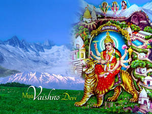 Vaishno Devi Stepping Out Of A Portal Wallpaper