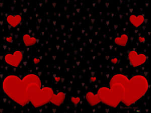 Valentine's Day Red Hearts On Black Background Wallpaper