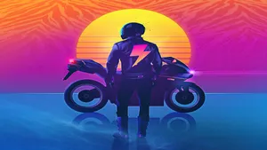 Vaporwave Rider Sunset4 K U H D Wallpaper