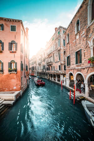 Venetian Canal Sunset Glow Wallpaper