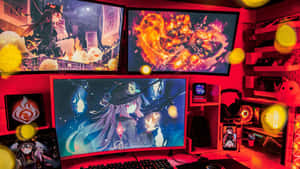 Vibrant_ Anime_ Gaming_ Setup Wallpaper