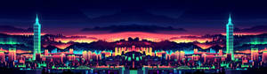 Vibrant City Panorama In Dual Monitor Display Wallpaper